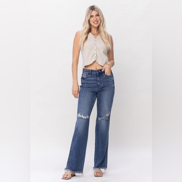 Judy Blue Denim - Judy Blue High Waist W/ Knee Destroy Straight Denim Jeans 82498 size 5 / 27